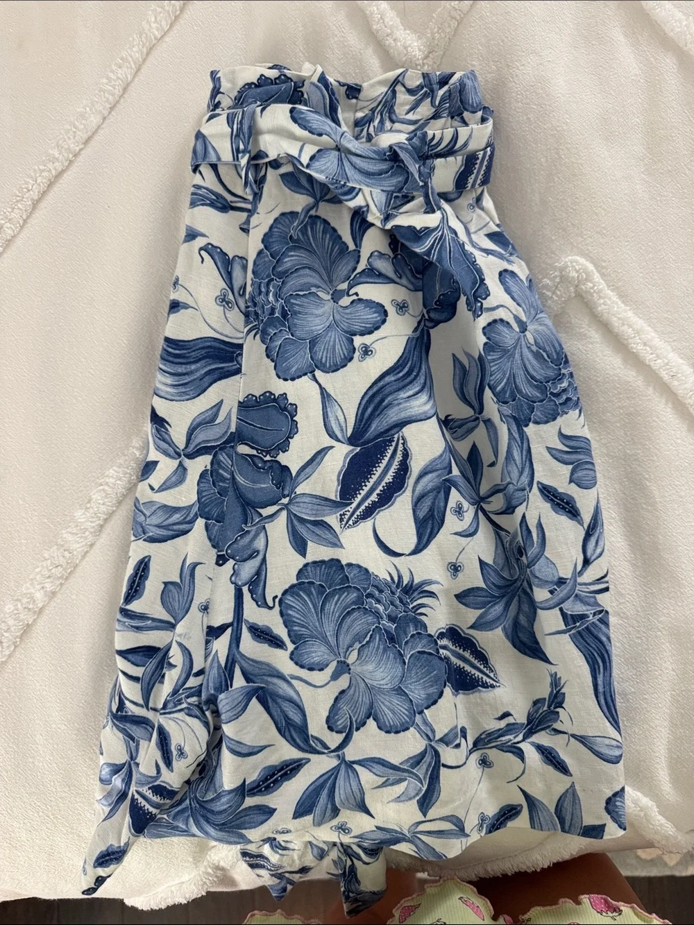H&M Blue Floral Paperbag Waist Mini Skirt